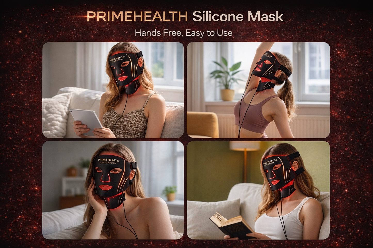 PrimeHealth LED face mask light therapy treatment for anti-aging skincare at home