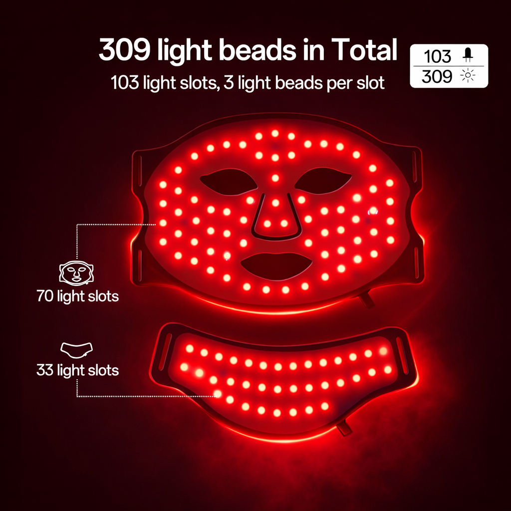 PrimeHealth LED light therapy mask close-up showing medical grade light technology