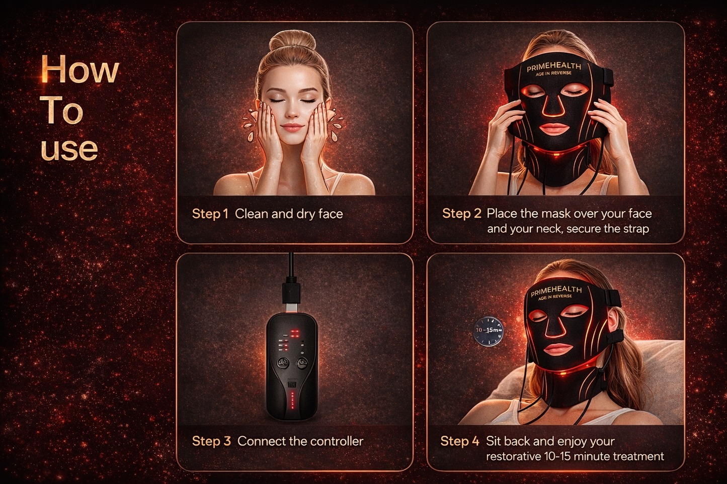 how to use red light therapy mask step 1 2 3 4