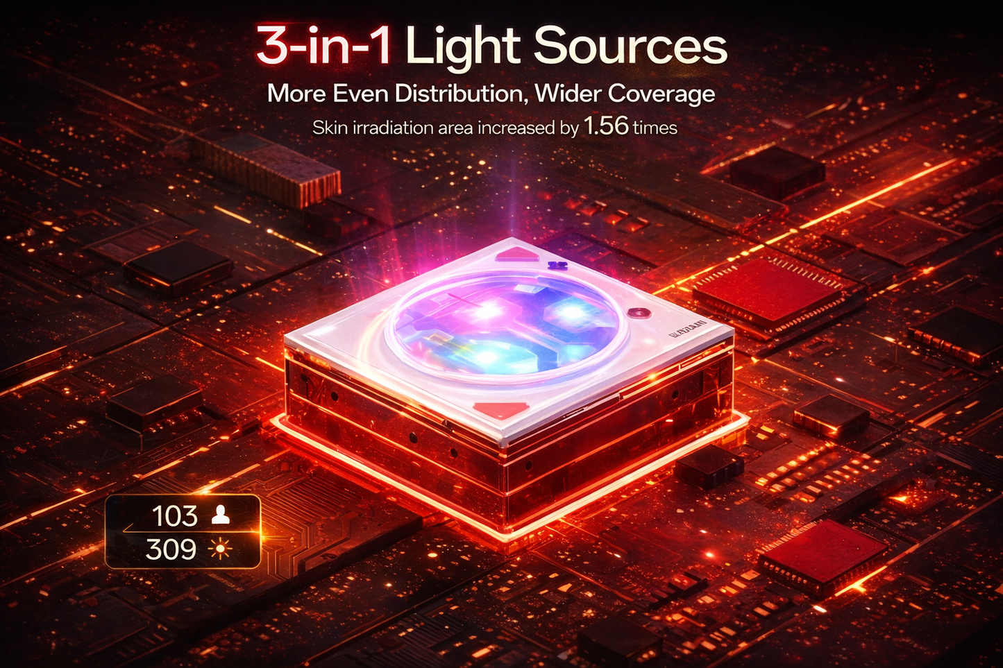 PrimeHealth LED light therapy mask close-up showing medical grade light technology